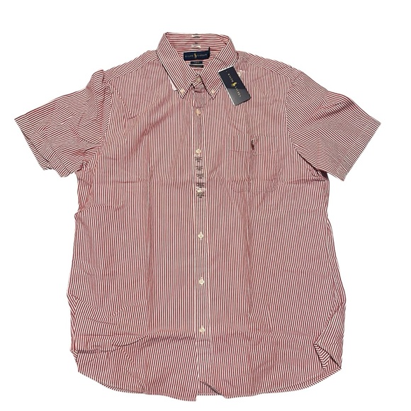 Ralph Lauren Mens Slim Fit Untucked Fit Red/White Button Up Shirt XXL- New - Picture 1 of 5